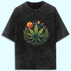 Cosmic Leaf Acid Wash Oversized T-Shirt