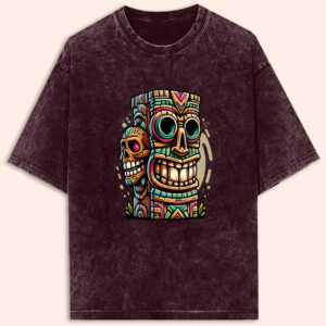 Tiki Totem Acid Wash Oversized T-Shirt